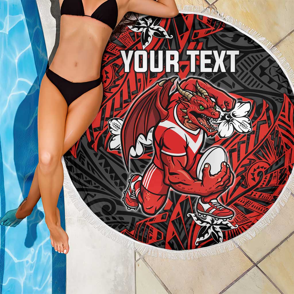 Personalised St. George Illawarra Dragons Beach Blanket Polynesian Tribal Pattern With Rugby Dragon Mascot Art