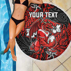Personalised St. George Illawarra Dragons Beach Blanket Polynesian Tribal Pattern With Rugby Dragon Mascot Art