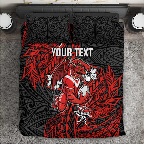 Personalised St. George Illawarra Dragons Bedding Set Polynesian Tribal Pattern With Rugby Dragon Mascot Art