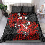 Personalised St. George Illawarra Dragons Bedding Set Polynesian Tribal Pattern With Rugby Dragon Mascot Art
