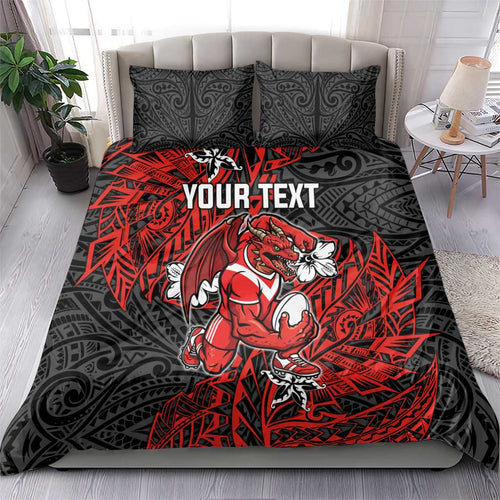Personalised St. George Illawarra Dragons Bedding Set Polynesian Tribal Pattern With Rugby Dragon Mascot Art