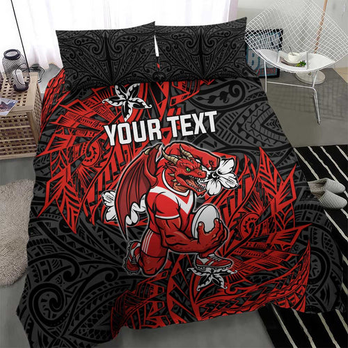 Personalised St. George Illawarra Dragons Bedding Set Polynesian Tribal Pattern With Rugby Dragon Mascot Art