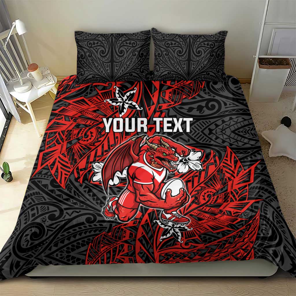 Personalised St. George Illawarra Dragons Bedding Set Polynesian Tribal Pattern With Rugby Dragon Mascot Art