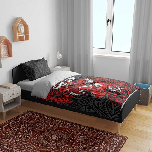Personalised St. George Illawarra Dragons Bedding Set Polynesian Tribal Pattern With Rugby Dragon Mascot Art