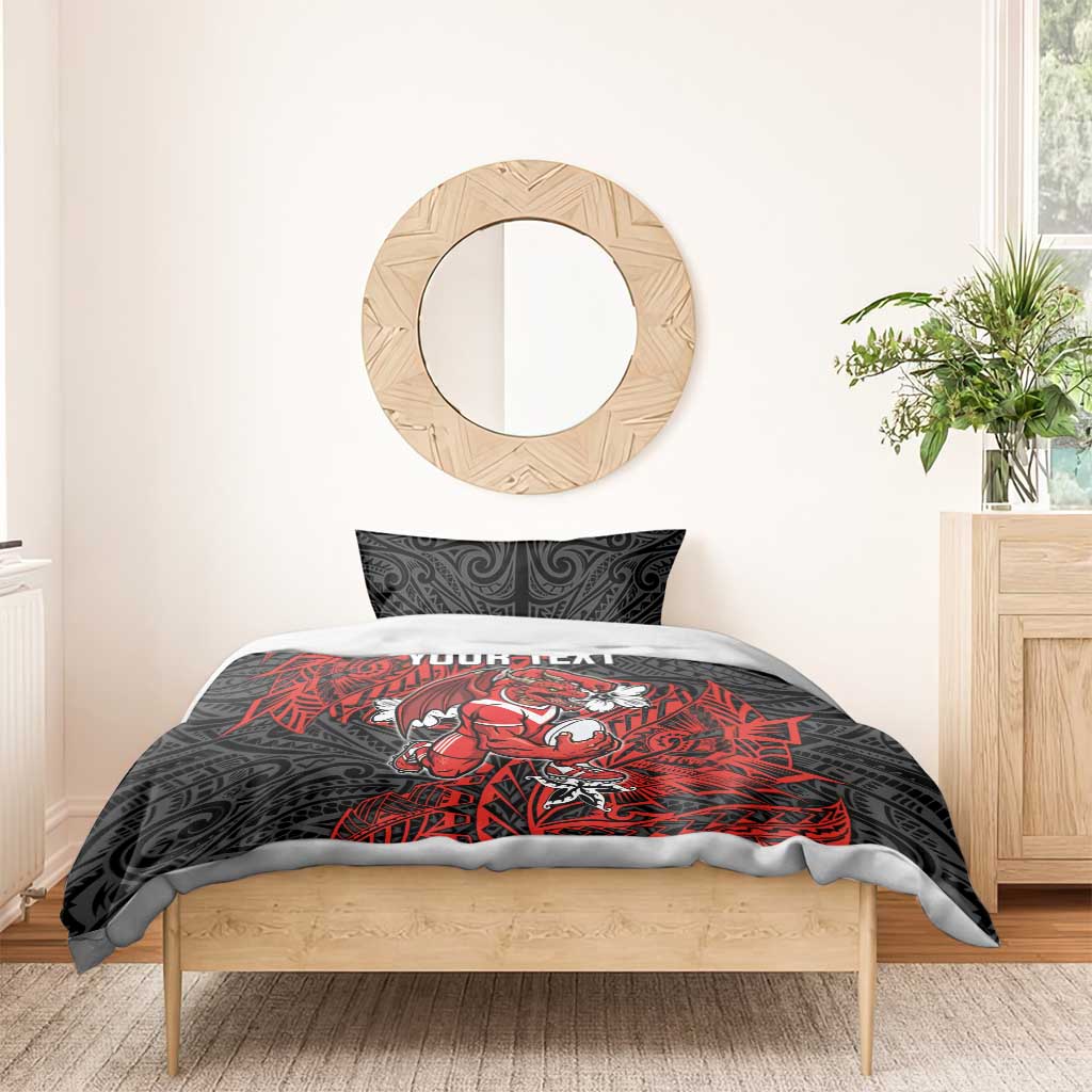 Personalised St. George Illawarra Dragons Bedding Set Polynesian Tribal Pattern With Rugby Dragon Mascot Art