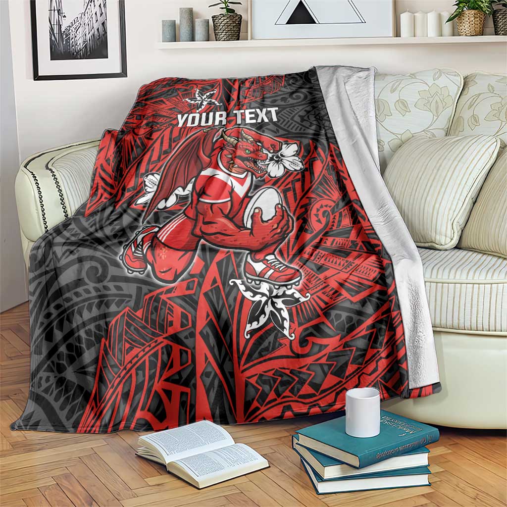 Personalised St. George Illawarra Dragons Blanket Polynesian Tribal Pattern With Rugby Dragon Mascot Art
