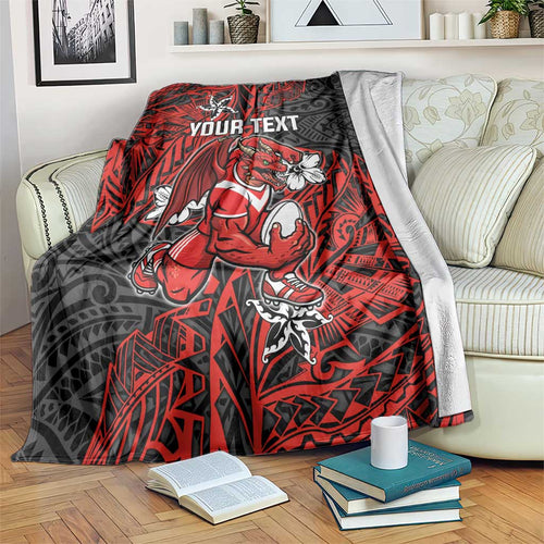 Personalised St. George Illawarra Dragons Blanket Polynesian Tribal Pattern With Rugby Dragon Mascot Art