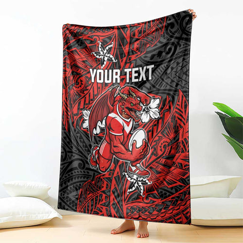 Personalised St. George Illawarra Dragons Blanket Polynesian Tribal Pattern With Rugby Dragon Mascot Art