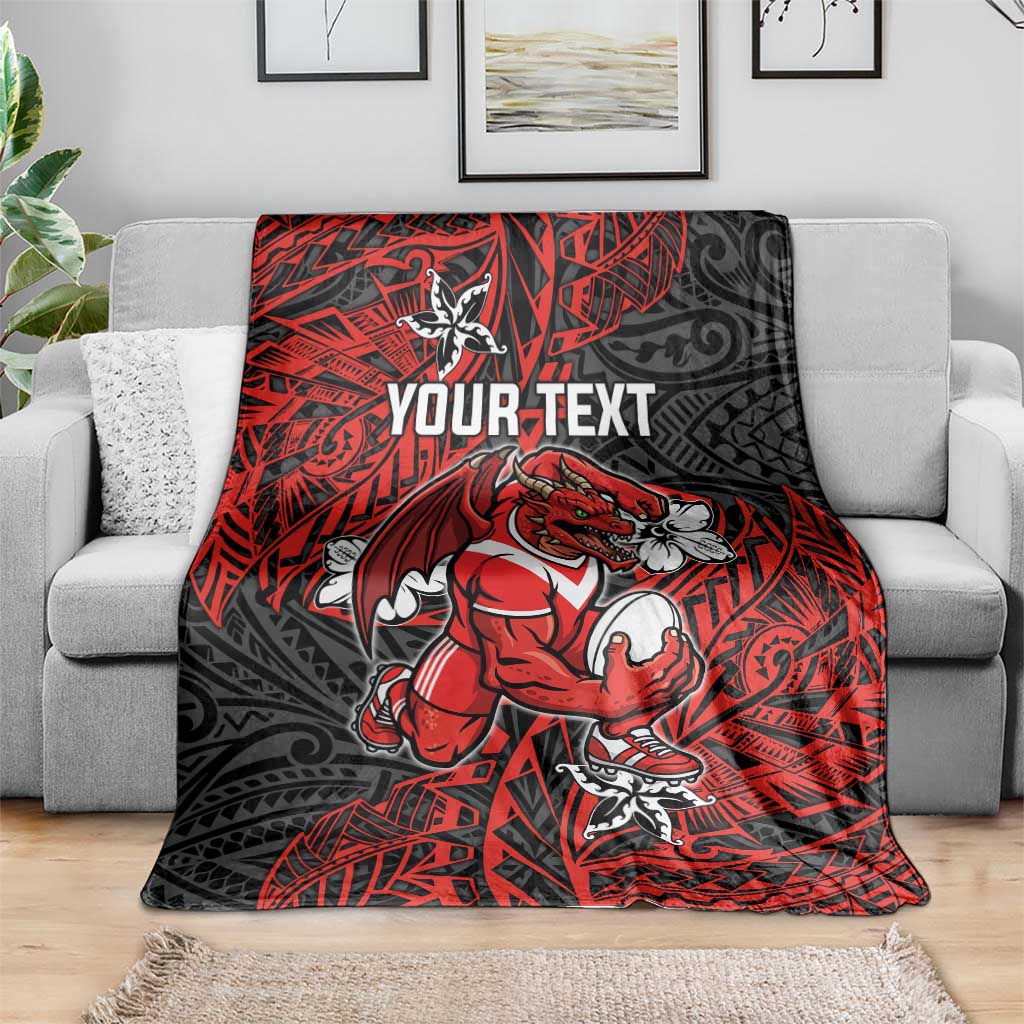 Personalised St. George Illawarra Dragons Blanket Polynesian Tribal Pattern With Rugby Dragon Mascot Art