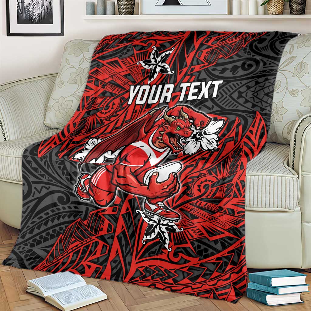 Personalised St. George Illawarra Dragons Blanket Polynesian Tribal Pattern With Rugby Dragon Mascot Art