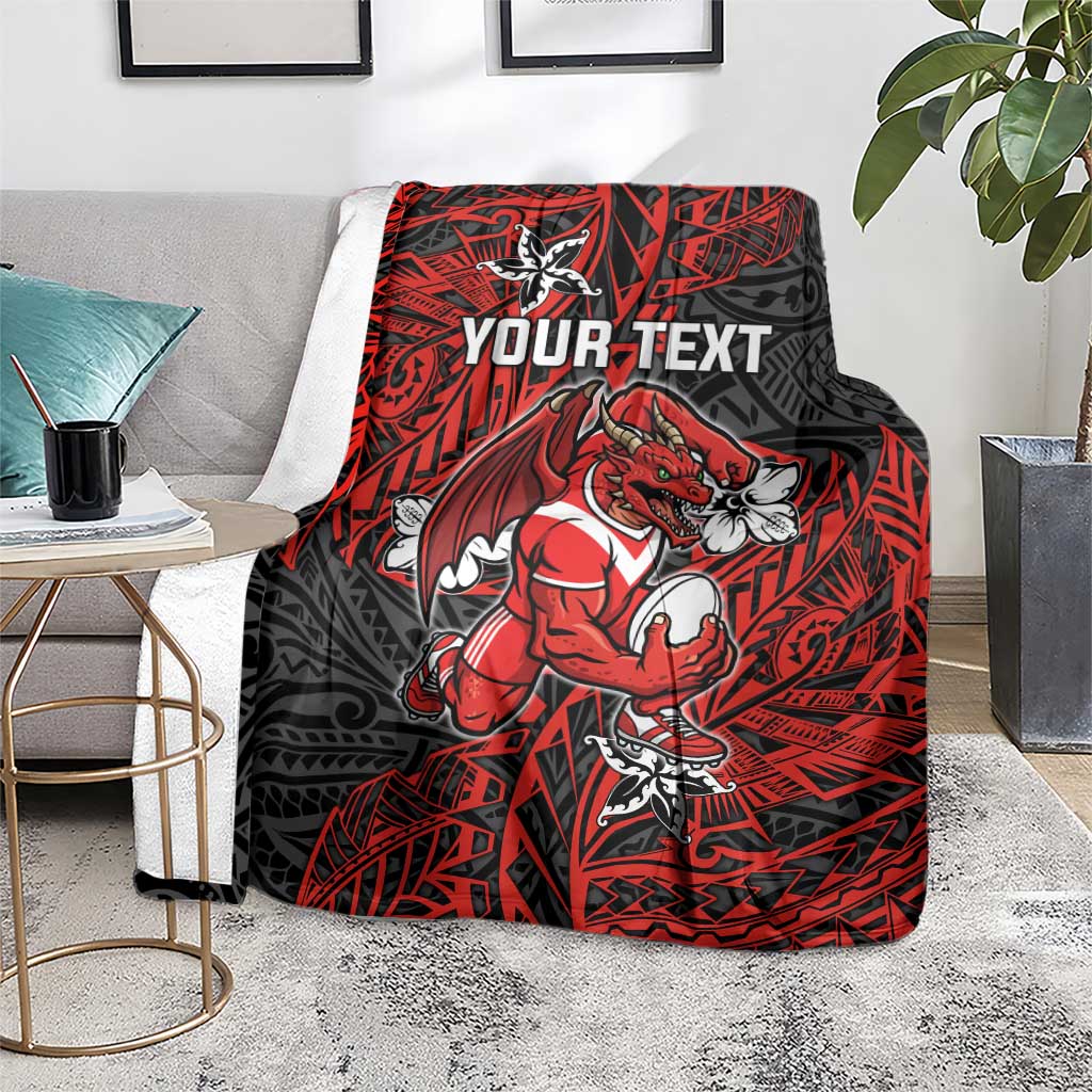 Personalised St. George Illawarra Dragons Blanket Polynesian Tribal Pattern With Rugby Dragon Mascot Art