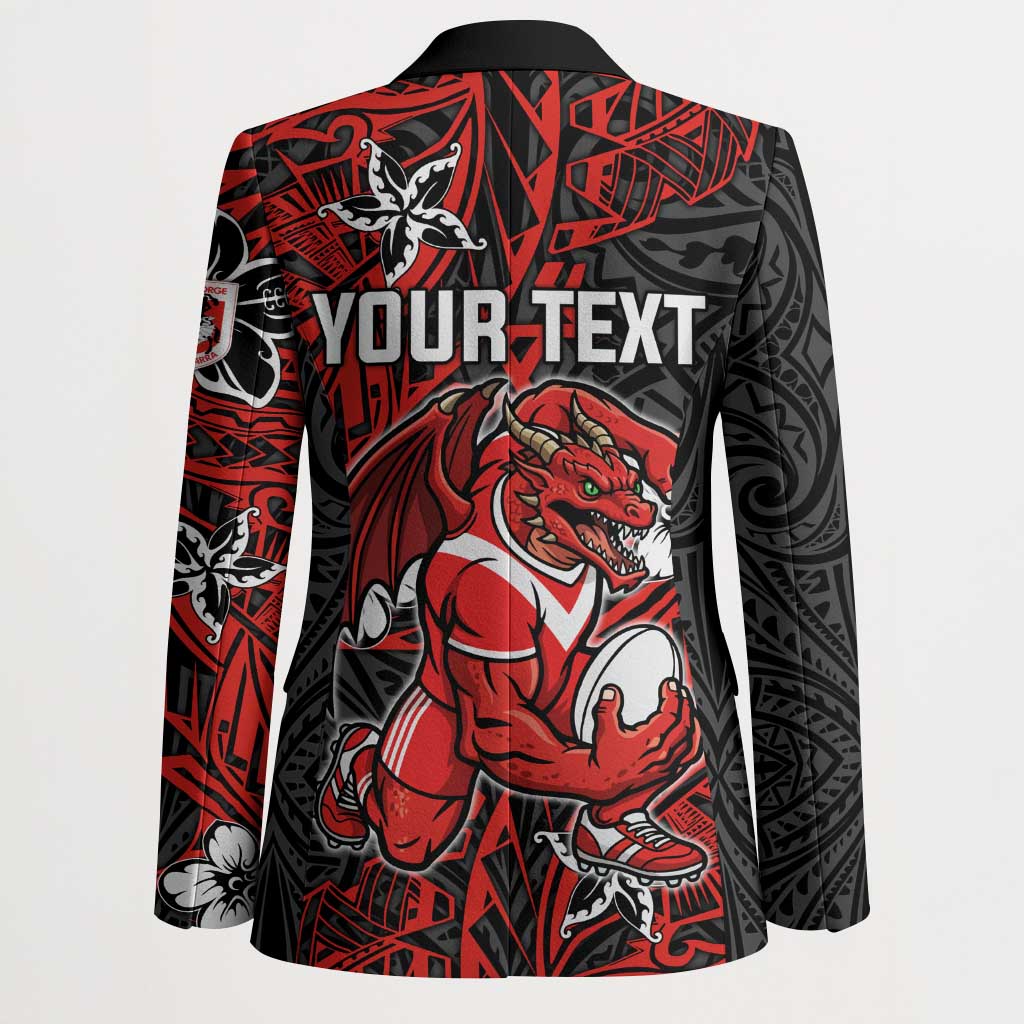 Personalised St. George Illawarra Dragons Blazer Polynesian Tribal Pattern With Rugby Dragon Mascot Art
