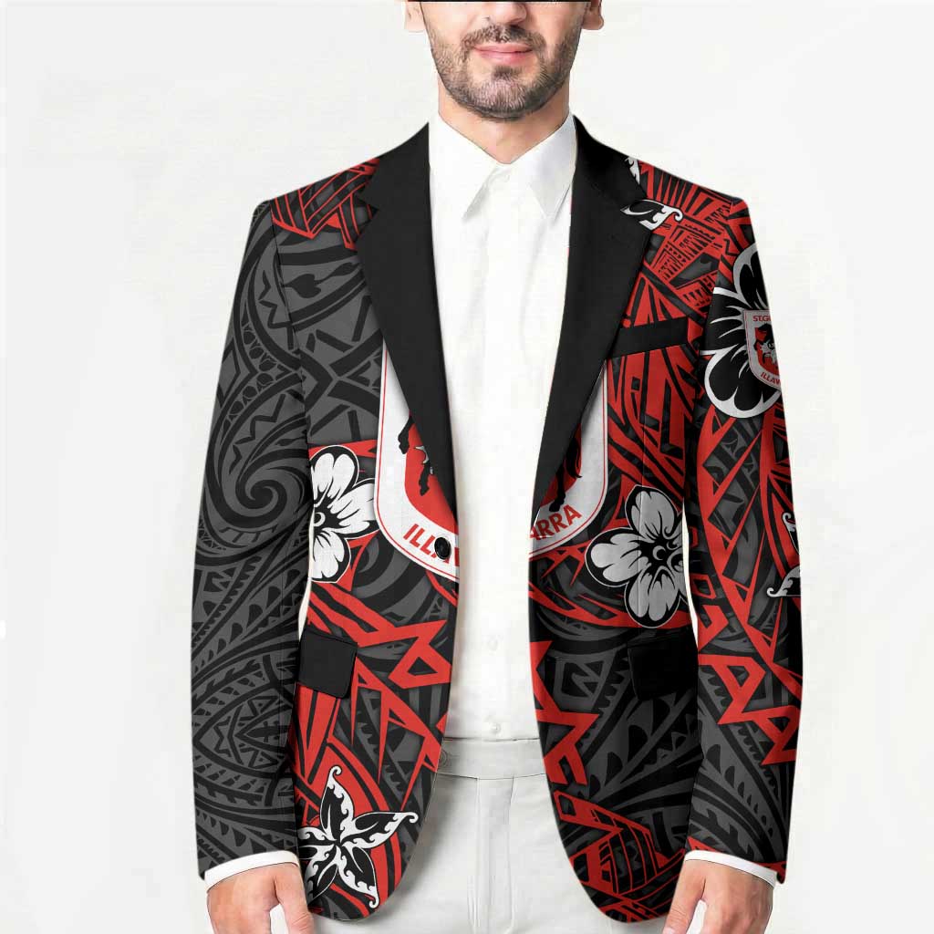 Personalised St. George Illawarra Dragons Blazer Polynesian Tribal Pattern With Rugby Dragon Mascot Art
