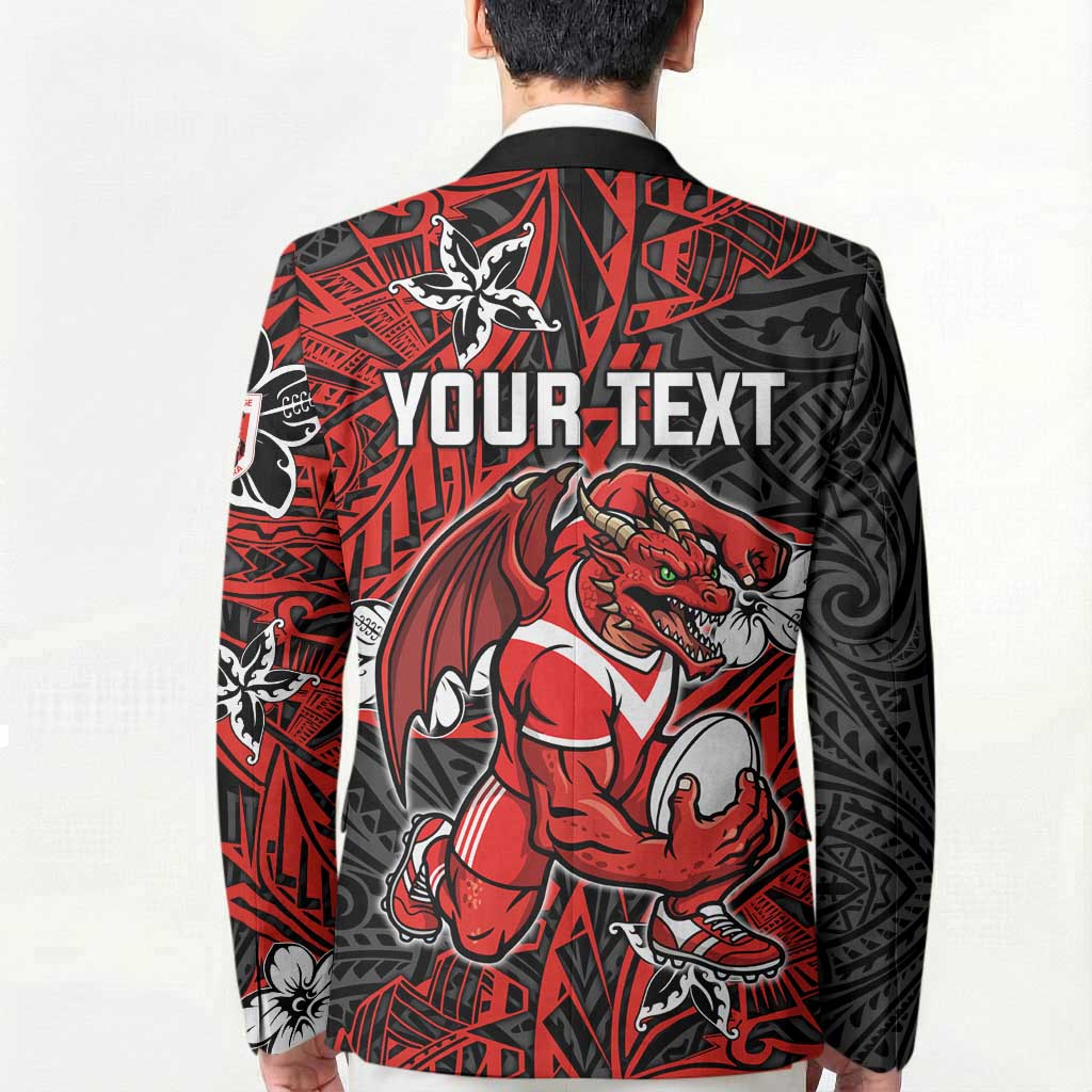 Personalised St. George Illawarra Dragons Blazer Polynesian Tribal Pattern With Rugby Dragon Mascot Art
