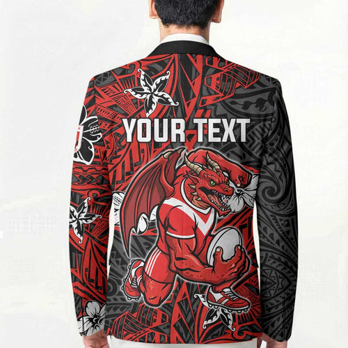 Personalised St. George Illawarra Dragons Blazer Polynesian Tribal Pattern With Rugby Dragon Mascot Art