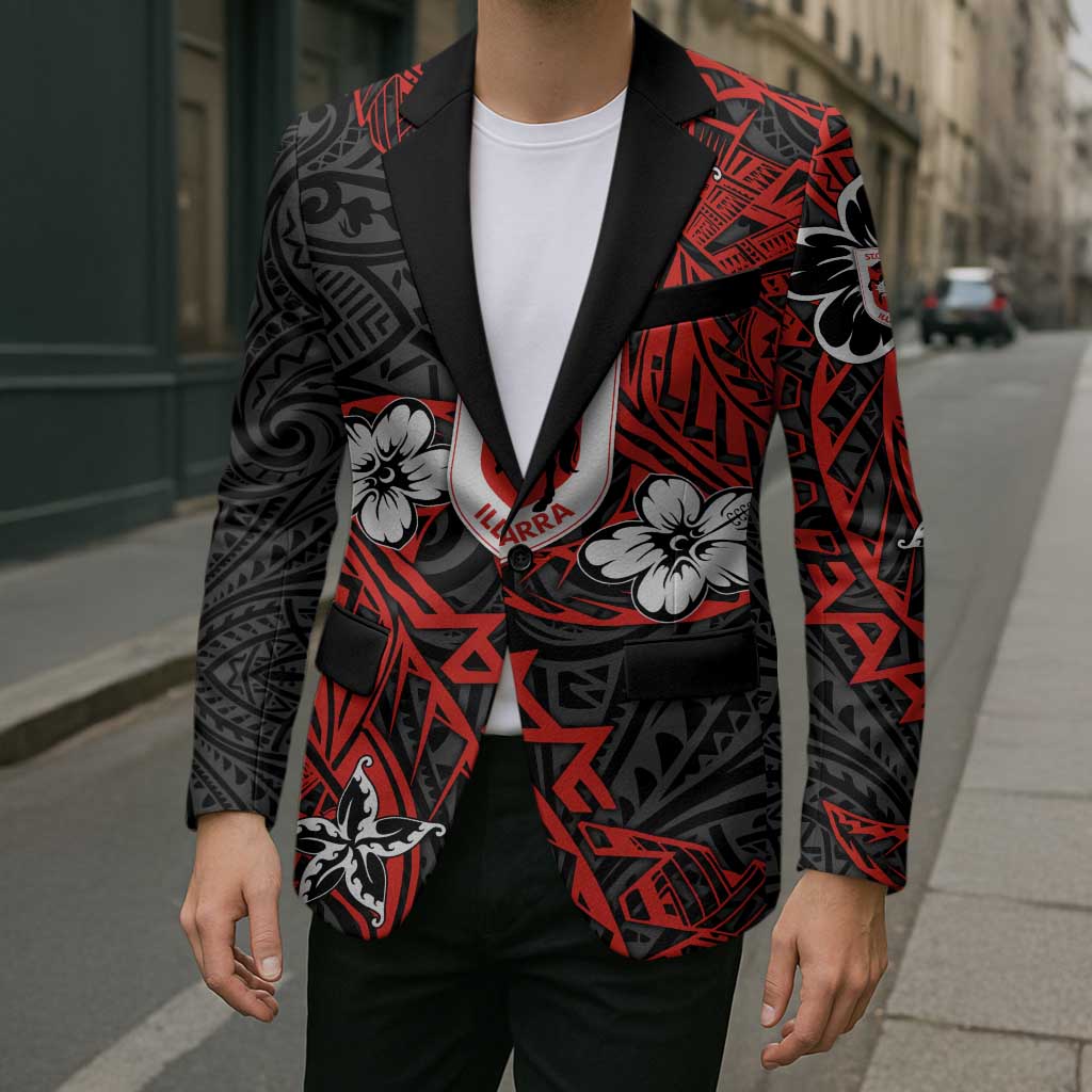 Personalised St. George Illawarra Dragons Blazer Polynesian Tribal Pattern With Rugby Dragon Mascot Art