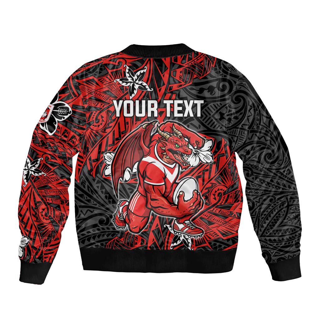 Personalised St. George Illawarra Dragons Bomber Jacket Polynesian Tribal Pattern With Rugby Dragon Mascot Art
