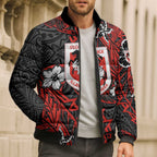 Personalised St. George Illawarra Dragons Bomber Puffer Jacket Polynesian Tribal Pattern With Rugby Dragon Mascot Art