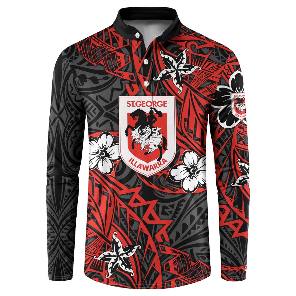 Personalised St. George Illawarra Dragons Button Sweatshirt Polynesian Tribal Pattern With Rugby Dragon Mascot Art