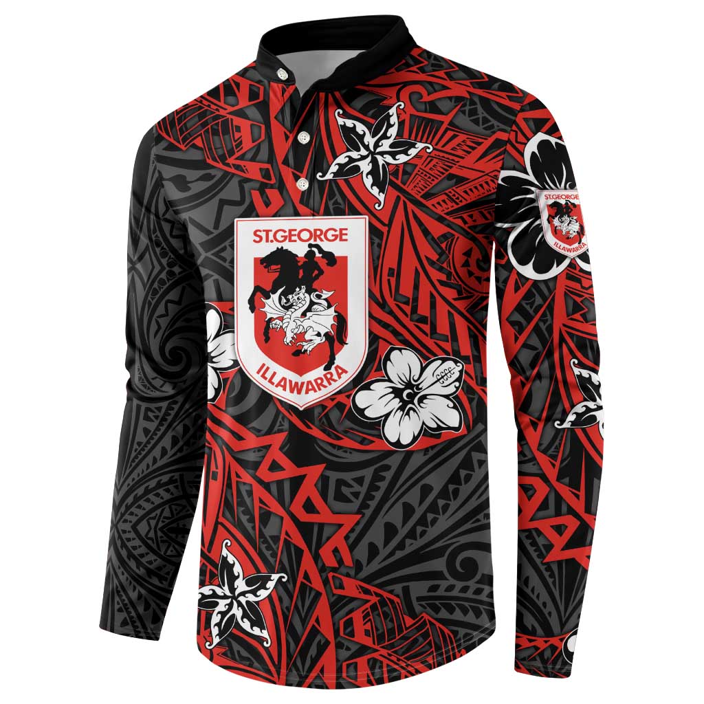 Personalised St. George Illawarra Dragons Button Sweatshirt Polynesian Tribal Pattern With Rugby Dragon Mascot Art