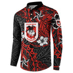 Personalised St. George Illawarra Dragons Button Sweatshirt Polynesian Tribal Pattern With Rugby Dragon Mascot Art