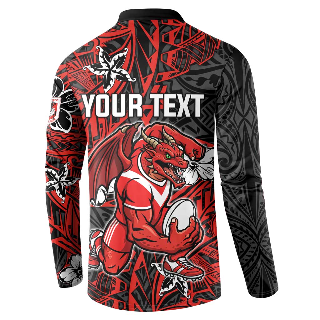 Personalised St. George Illawarra Dragons Button Sweatshirt Polynesian Tribal Pattern With Rugby Dragon Mascot Art