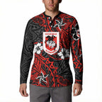 Personalised St. George Illawarra Dragons Button Sweatshirt Polynesian Tribal Pattern With Rugby Dragon Mascot Art