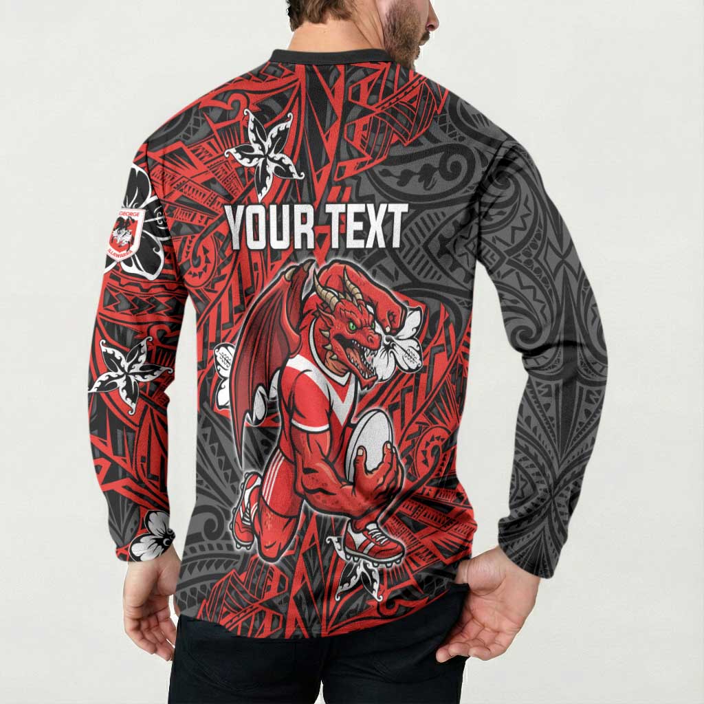Personalised St. George Illawarra Dragons Button Sweatshirt Polynesian Tribal Pattern With Rugby Dragon Mascot Art