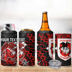 Personalised St. George Illawarra Dragons 4 in 1 Can Cooler Tumbler Polynesian Tribal Pattern With Rugby Dragon Mascot Art