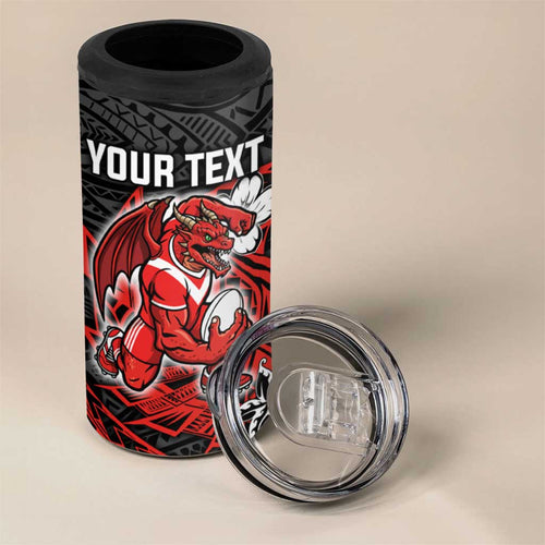 Personalised St. George Illawarra Dragons 4 in 1 Can Cooler Tumbler Polynesian Tribal Pattern With Rugby Dragon Mascot Art
