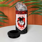 Personalised St. George Illawarra Dragons 4 in 1 Can Cooler Tumbler Polynesian Tribal Pattern With Rugby Dragon Mascot Art