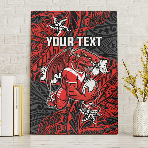 Personalised St. George Illawarra Dragons Canvas Wall Art Polynesian Tribal Pattern With Rugby Dragon Mascot Art
