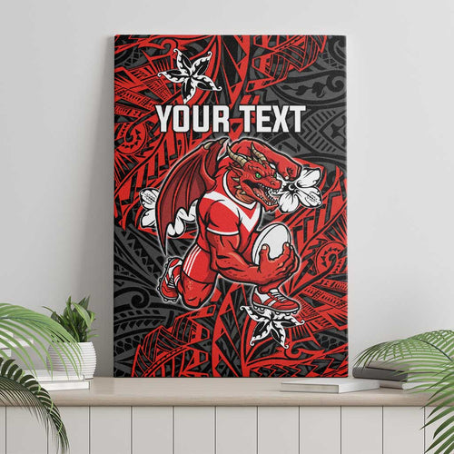 Personalised St. George Illawarra Dragons Canvas Wall Art Polynesian Tribal Pattern With Rugby Dragon Mascot Art