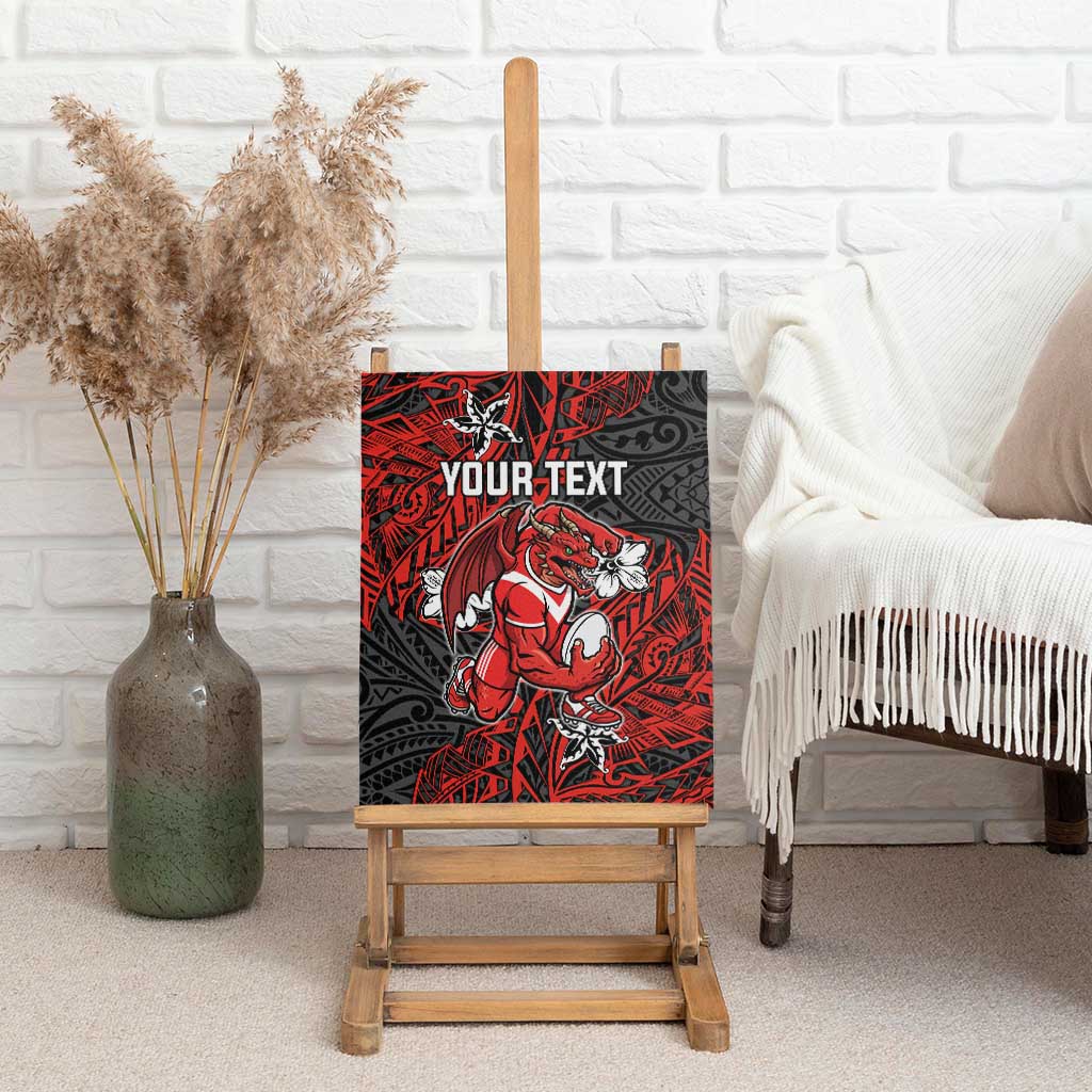 Personalised St. George Illawarra Dragons Canvas Wall Art Polynesian Tribal Pattern With Rugby Dragon Mascot Art