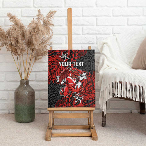 Personalised St. George Illawarra Dragons Canvas Wall Art Polynesian Tribal Pattern With Rugby Dragon Mascot Art