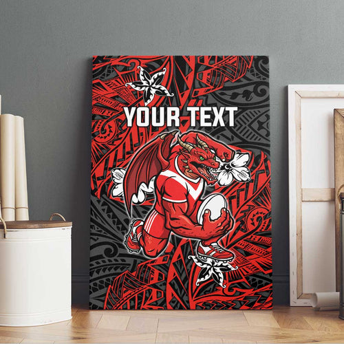 Personalised St. George Illawarra Dragons Canvas Wall Art Polynesian Tribal Pattern With Rugby Dragon Mascot Art