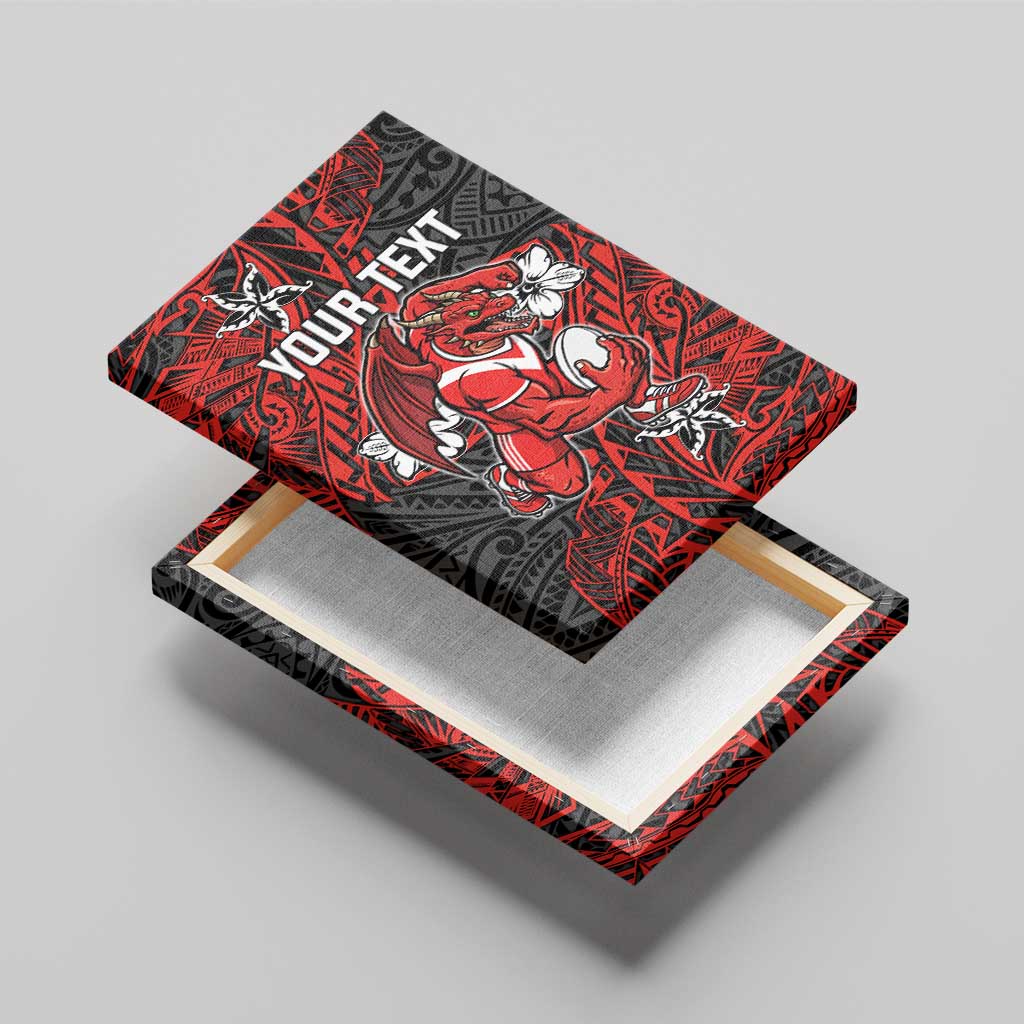 Personalised St. George Illawarra Dragons Canvas Wall Art Polynesian Tribal Pattern With Rugby Dragon Mascot Art