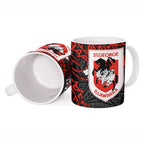 Personalised St. George Illawarra Dragons Ceramic Mug Polynesian Tribal Pattern With Rugby Dragon Mascot Art