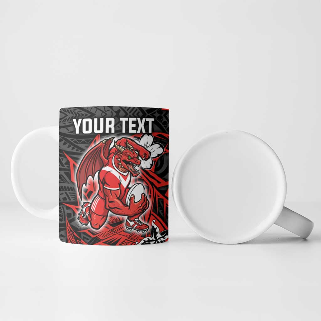 Personalised St. George Illawarra Dragons Ceramic Mug Polynesian Tribal Pattern With Rugby Dragon Mascot Art
