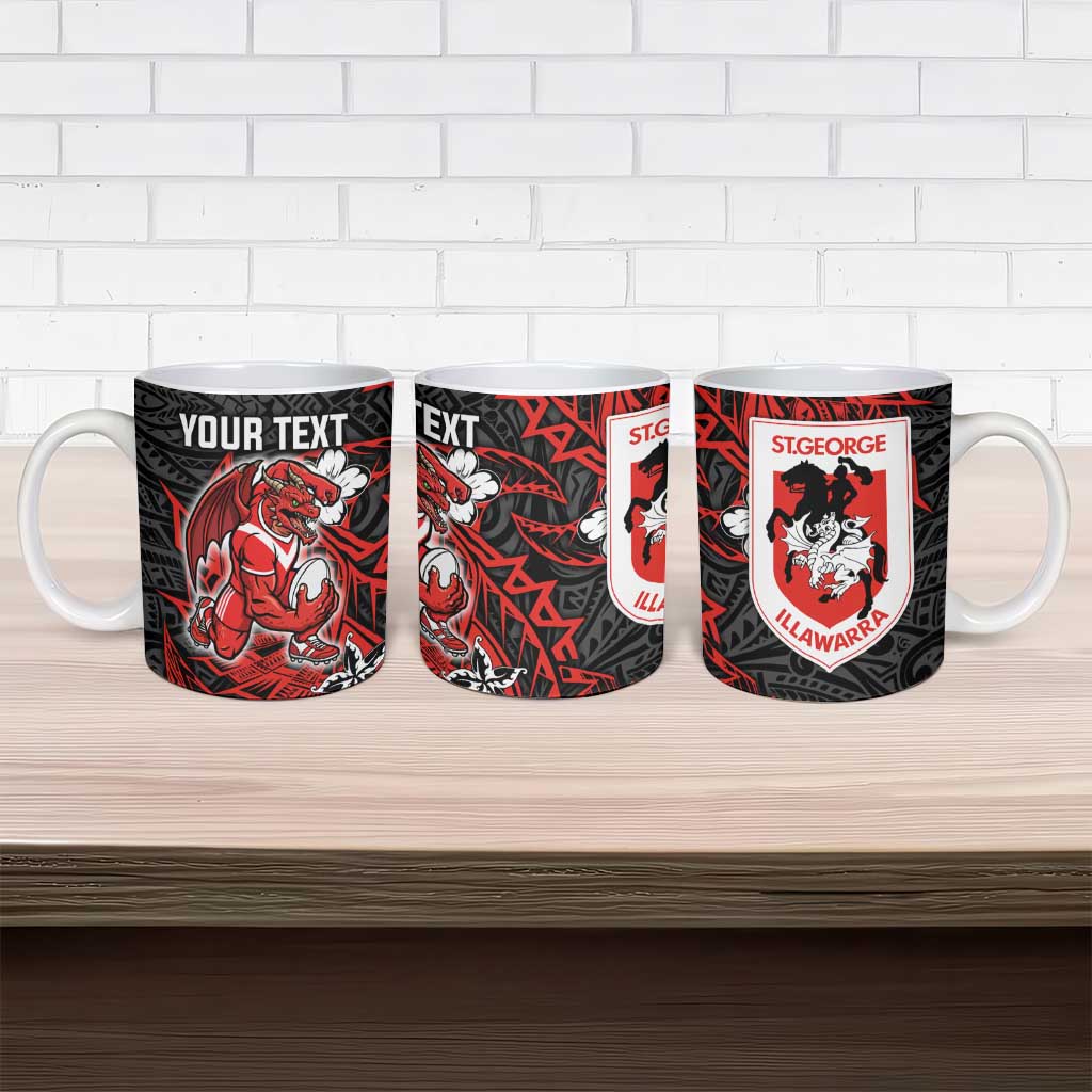 Personalised St. George Illawarra Dragons Ceramic Mug Polynesian Tribal Pattern With Rugby Dragon Mascot Art