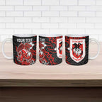 Personalised St. George Illawarra Dragons Ceramic Mug Polynesian Tribal Pattern With Rugby Dragon Mascot Art