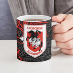 Personalised St. George Illawarra Dragons Ceramic Mug Polynesian Tribal Pattern With Rugby Dragon Mascot Art