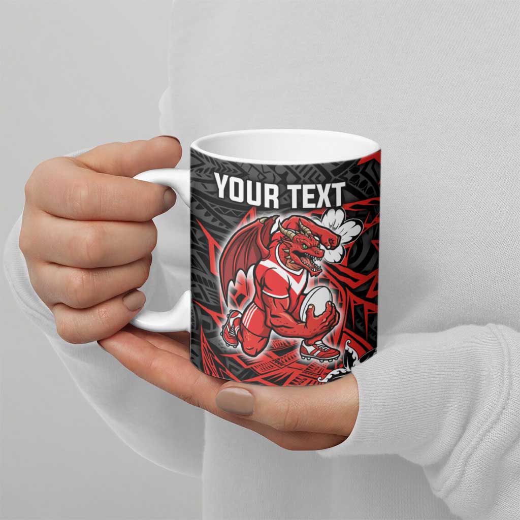 Personalised St. George Illawarra Dragons Ceramic Mug Polynesian Tribal Pattern With Rugby Dragon Mascot Art