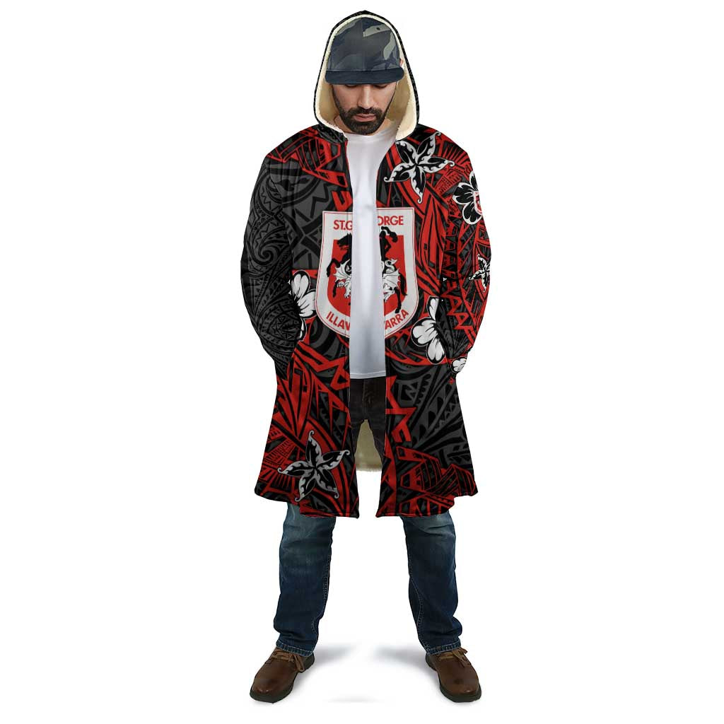 Personalised St. George Illawarra Dragons Cloak Polynesian Tribal Pattern With Rugby Dragon Mascot Art