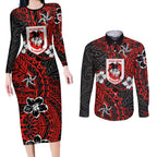 Personalised St. George Illawarra Dragons Couples Matching Long Sleeve Bodycon Dress and Long Sleeve Button Shirt Polynesian Tribal Pattern With Rugby Dragon Mascot Art