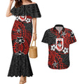 Personalised St. George Illawarra Dragons Couples Matching Mermaid Dress and Hawaiian Shirt Polynesian Tribal Pattern With Rugby Dragon Mascot Art