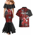 Personalised St. George Illawarra Dragons Couples Matching Mermaid Dress and Hawaiian Shirt Polynesian Tribal Pattern With Rugby Dragon Mascot Art