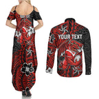 Personalised St. George Illawarra Dragons Couples Matching Summer Maxi Dress and Long Sleeve Button Shirt Polynesian Tribal Pattern With Rugby Dragon Mascot Art