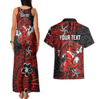 Personalised St. George Illawarra Dragons Couples Matching Tank Maxi Dress and Hawaiian Shirt Polynesian Tribal Pattern With Rugby Dragon Mascot Art