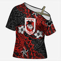 Personalised St. George Illawarra Dragons Cross Shoulder Shirt Polynesian Tribal Pattern With Rugby Dragon Mascot Art